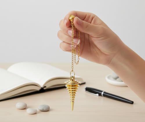 9 Ring Coil Spiral Brass Pendulum for Reiki Healing, Dowsing & Chakra Balancing – Designer Cone Divination Tool for Meditation & Energy Cleansing - color: 9 Ring Coil Spiral Brass Metal Pendulum