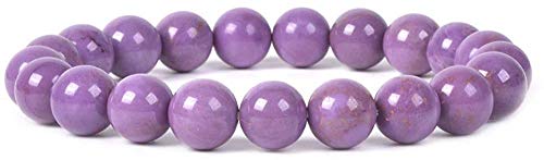Amandastone Natural Gemstone 10mm Round Beads Stretch Bracelet 7 Inch - color: Lavendar Phosphosiderite
