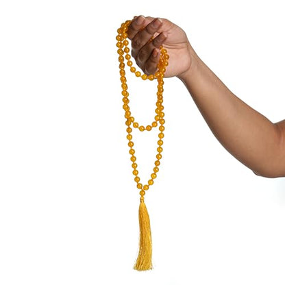 108 Mala Beads 8mm Natural yellow citrine Polished-Finish Genuine Semi-Precious Stone Long Crystal Mala Prayer Bead Necklace Or Bracelet for Yoga Meditation Energy Balancing