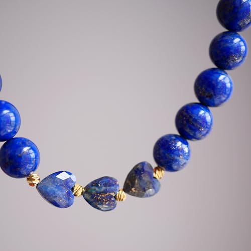 Lapis Lazuli Healing Bracelet – Real Crystal Beads for Stress Relief, Meditation & Chakra Balance – Natural Gemstone Jewelry Gift for Women & Men, Adjustable Stretch Fit - style: heart with gift boxes