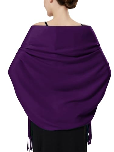 Luxurious Pashmina Feel Scarf & Shawl - Soft Solid Color Wrap for Weddings, Evening Dresses, Gifts - color: Dark Purple