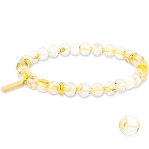 Natural Garnet Crystal Bracelet for Women & Men – Handmade Gemstone Beaded Stretch Bracelet, Polished Red Garnet Jewelry Gift, Root Chakra Stone for Confidence & Courage - color: Solar Plexus Chakra – Citrine Rhapsody bracelet
