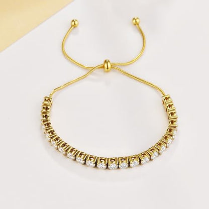 3/4mm Moissanite Tennis Bracelet Adjustable Simulated Diamond Chain 18K Gold Plated 316L Stainless Steel Bracelets Jewelry Gifts for Women Men Wife Mother - color: Gold, size: 3MM Moissanite