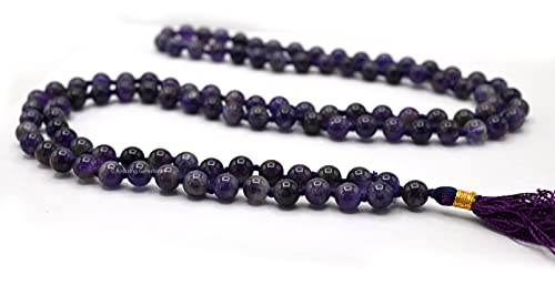 Amazing Gemstone Japa Mala 108 Prayer Beads Necklace and Wrist Mala Bracelet for Meditation - color: Amethyst, size: Hand Knotted