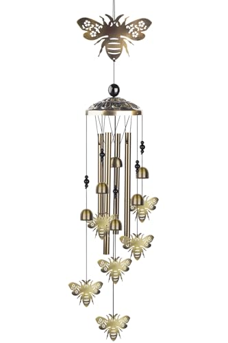 37'' Retro Gold Sympathy Metal Wind Chimes, Alto Aluminum Tube Christmas Animal Wind Catcher Bells in Loving Memory for Patio, Backyard, Garden Outdoor Decor Gifts - Bees