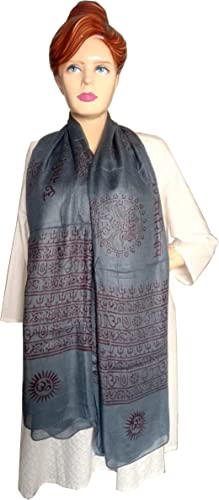KVR Hindu Pooja Religious Cotton Indian prayer scarf with OM Krishna Ganesha Shiva Nataraja yoga spiritual auspicious prints - color: Grey-natraja-2