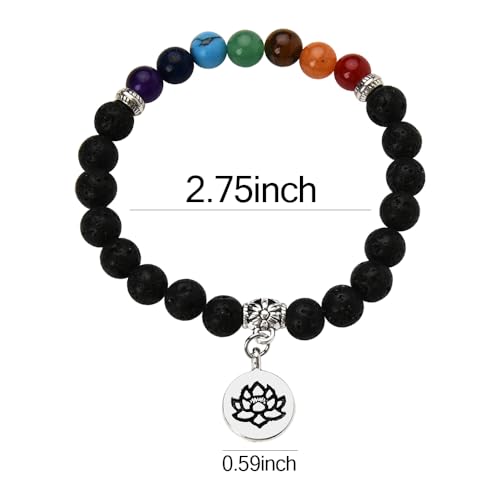 Chakra Bracelets for Women Men 8mm Buddhist Yoga Bead Bracelet with Black Lava Stone Bracelet Elastic Meditation Accessories - color: Color B