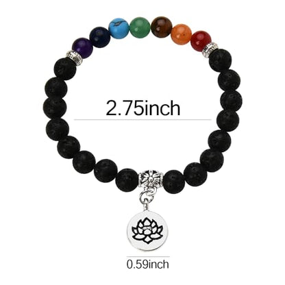 Chakra Bracelets for Women Men 8mm Buddhist Yoga Bead Bracelet with Black Lava Stone Bracelet Elastic Meditation Accessories - color: Color B