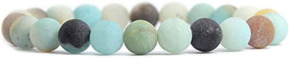 Angelstones Handmade Natural Healing Gemstone 8mm Round Beads Stretch Crystal Bracelet 7 Inch Unisex - color: Matt Multicolor Amazonite
