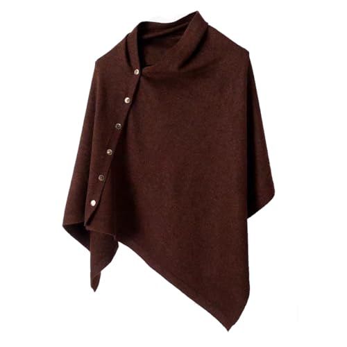 Women's Versatile Knitted Shawls Scarf Poncho Sweater Capes with Buttons Lightweight Spring Summer Fall Winter Wraps - color: Dark-brown