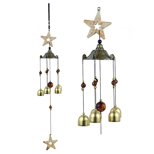 Star Wind Chimes for Outside with 5 Brzone Chime Bells, Rustic Wind Chime Hanging Decor for Garden Patio Yard