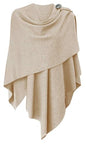 PULI Womens Large Cross Front Poncho Sweater Wrap Topper Knitted Elegant Shawls Cape for Fall Winter - color: 2-barley Twist With Button