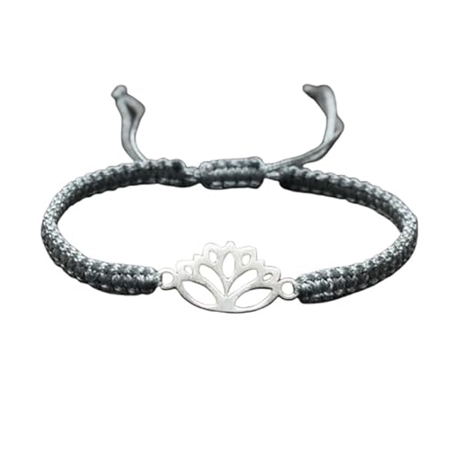 Lotus Symbol Bracelet for Women - Adjustable Cord, Silver Pendant, Spiritual Jewelry Gift - style: Slate Gray