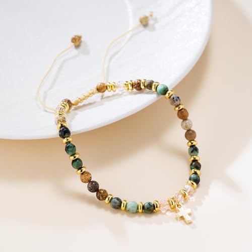 Beaded Bracelets for Women, Colorful Gemstone Natural Stone Boho Rainbow Bracelet - Adjustable Unique Energy Birthday Inspirational Jewelry Gifts for Her Friends Mom Sisters Friendship (1 Pack)