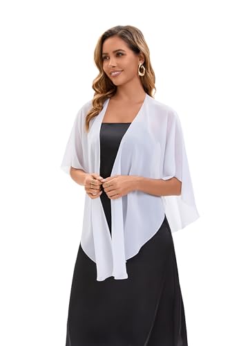 Baoqiya Chiffon Shawl Evening Scarf Shawls and Wraps for Women Wedding Party Bridal Scarves Cover Ups - color: White