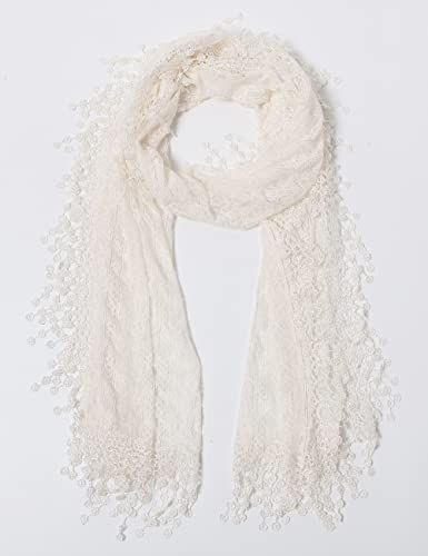 Cindy and Wendy Lightweight Soft Leaf Lace Fringes Scarf Bridal Veils shawl for Women - color: Beige - Sh