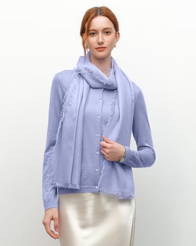 KVSS Women's Fine Knit Shawl, 55% Cashmere 45% Mulberry Silk, X Gauge 120/2NM Yarn Lightweight Spring Summer Wrap Scarf - color: Forget-me-not