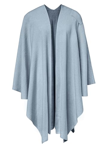 PULI Womens Large Cross Front Poncho Sweater Wrap Topper Knitted Elegant Shawls Cape for Fall Winter - color: 1-blue