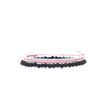 Made by Nami 2 Pcs Boho Surfer Bracelets for Men and Women Waterproof and Adjustable Beach Bracelets for Men and Women Set of 2 Beaded & Braided - color: Lava Beads & Cotton Red