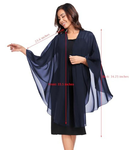 TONGFANTFL Shawls Wraps for Evening Wedding Party Chiffon Scarf Soft Bridal Wraps Wedding Guest Shawl Coverage - color: Navy