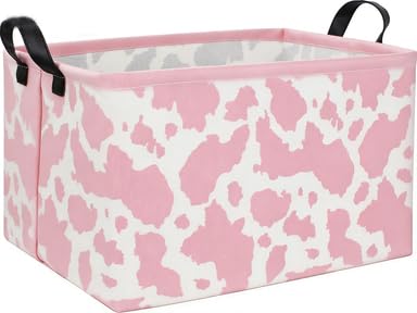 Rectangular Cow Baskets Pink Basket Cute Storage Bins Organizer Box Girls Room Decor for Home.(Pink cow) - color: Pink cow