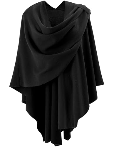 Womens Open Front Poncho Sweater Wrap Topper Knitted Elegant Shawls Cape for Spring Fall Winter - color: Series 1-black
