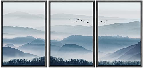 NWT Framed Canvas Print Wall Art Set Pastel Winter Autumn Mountain Range Nature Wilderness Illustrations Modern Art Realism Decorative Rustic for Living Room, Bedroom, Office - 16"x24"x3 Black - color: A02-2212-yuk29, size: 16" x 24" x 3 Panels BLACK