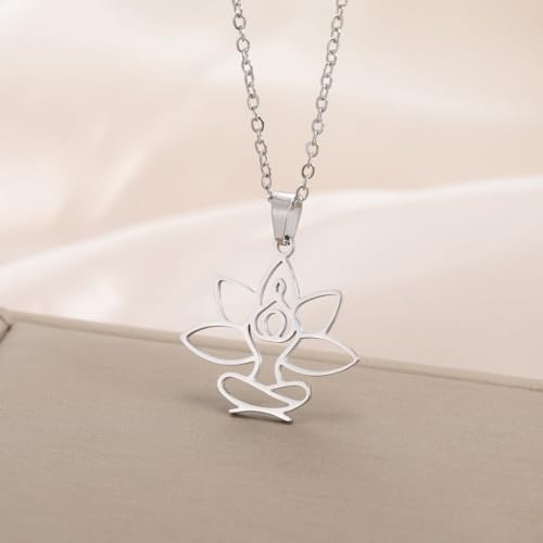 UNIFT Lotus Meditation Necklace For Women Stainless Steel Om Yoga Spiritual Symbol Hollow Out Hindu Yoga Jewelry Inspirational Amulet Gift - color: silver