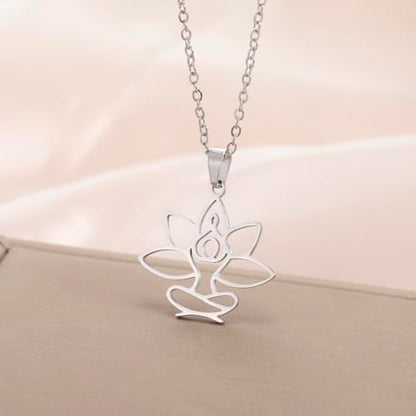 UNIFT Lotus Meditation Necklace For Women Stainless Steel Om Yoga Spiritual Symbol Hollow Out Hindu Yoga Jewelry Inspirational Amulet Gift - color: silver