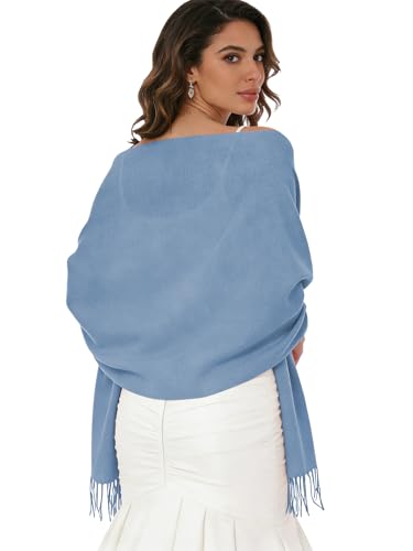 Sumolux Scarf for Women Pashmina Shawls Wraps for Evening Dresses Wedding Bridesmaid Gifts Winter Warm Soft Scarves - color: Blue