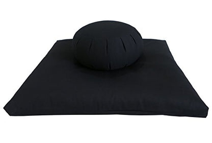 Buckwheat Zafu, Zabuton and Support Meditation Cushion Set (3pc), Black - color: Black