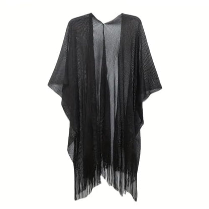 Sparkle Metallic Evening Shawls for Women formal Party Dresses Beach Travel Cardigan Shawl Wrap for Swimsuit - color: I-black