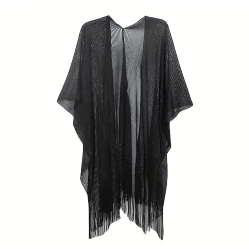 Sparkle Metallic Evening Shawls for Women formal Party Dresses Beach Travel Cardigan Shawl Wrap for Swimsuit - color: I-black