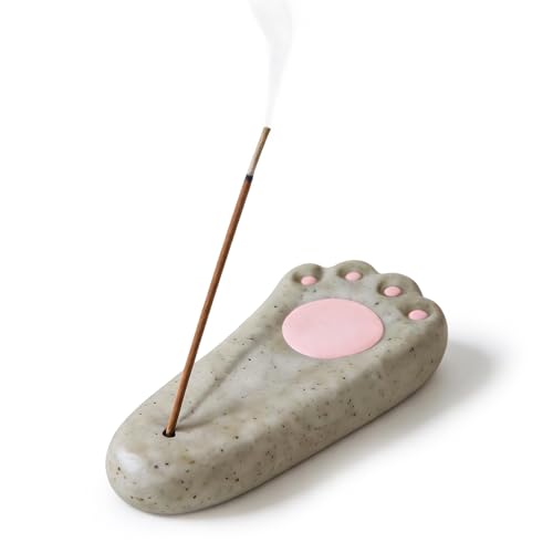 Mougigi Japanese Cute Dog Paw Ceramic Incense Holder - Handmade Mini Incense Stick Burner Tray for Patchouli/Sandalwood Incense, Home Decor, Yoga, Spa, Zen Altar & Meditation - Gift for Women - color: Dog Paw Incense Holder-gray White