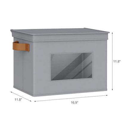 Univivi Storage Bins with Lids Collapsible Foldable Closet Storage Boxes for Clothes [3-Pack] Containers boxes with Handles Closet Storage for Home, Office, Bedroom (Grey,17" x 12"x 12")