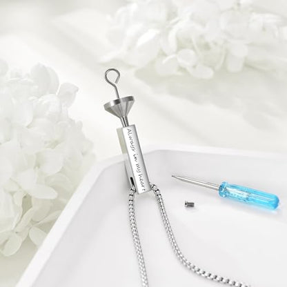 Cremation Urn Necklaces for Ashes Sterling Silver 3D Vertical Bar Memorial Pendant for Loved Ones Keepsake Cremation Jewelry Gifts for Women Men - style: Blue Opal
