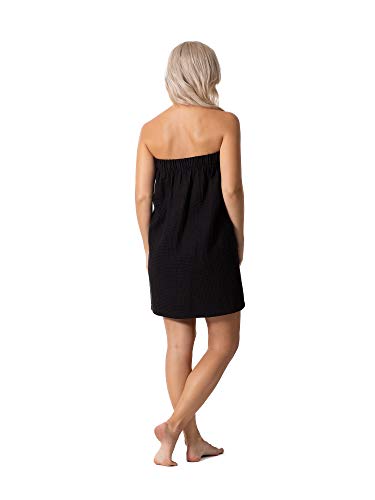 Turkish Linen Women’s Waffle Spa Body Wrap with Adjustable Closure - color: Black, size: XX-Large