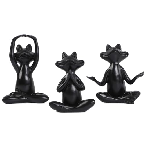 Black Frog Figurines Yoga Decor Set of 3 –Frog Yoga Statues for Modern Living Room Table Office Bookshelf Shelves Home Sculptures Decor - color: Black Frog-3