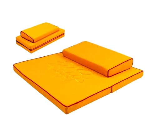 Portable Foldable Meditation Cushion Mat Set, Larger Thick Yoga Mat Bolster Floor Pillows Seating for Adults Meditation Accessories(Size:60x60cm(24x24inch),Color:Yellow) - color: Yellow, size: 60x60cm(24x24inch)
