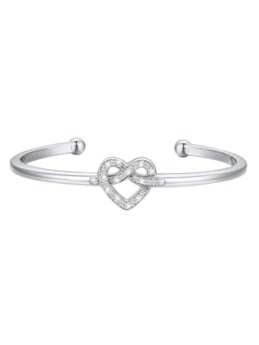 U7 Unisex Simple Cuff Bracelet 18K Real Gold Platinum Plated Fine Bracelets Fashion Jewelry Open Bangle Cuff Bracelets, Twisted or Heart Style - color: E.CZ Knot Bracelet-Platinum