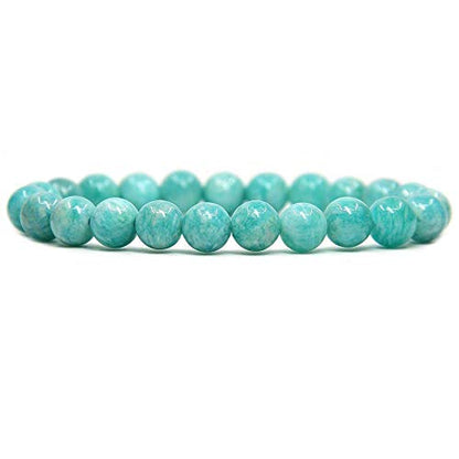 Angelstones Handmade Natural Healing Gemstone 8mm Round Beads Stretch Crystal Bracelet 7 Inch Unisex - color: Brazilian Amazonite