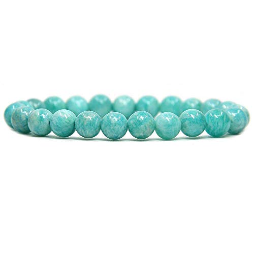 Angelstones Handmade Natural Healing Gemstone 8mm Round Beads Stretch Crystal Bracelet 7 Inch Unisex - color: Brazilian Amazonite