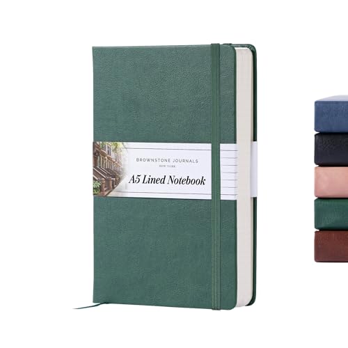 BROWNSTONE JOURNALS A5 Hardcover Lined Journal 5"x8" - Notebook for Work & Writing, 160 Pages Thick 100 GSM Paper, Lay Flat Binding, Elastic Band, Ribbon Bookmark (Darthmouth Green) - color: Dartmouth Green