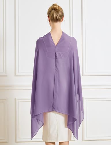 Chiffon Cape Shawl Wrap Scarf 3 Ways to Wear Elegant Sheer Capelet for Evening Dresses Weddings Parties - color: Dark Purple