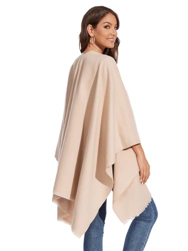 Shawl Wraps for Women, Elegant Knitted Cape Open Front Poncho Scarf Blanket Cardigan Coat for Autumn and Winter - color: Beige