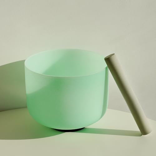 Hye-eun 432hz Crystal Singing Bowl Set of 7 Mint Green Frosted Quartz Chakra Sound Bowl with 2 Pcs Carry Case Bag for Cleansing Stress Relief- Spiritual Mindfulness - color: 7-12 Inch 432hz Mint green 7pcs