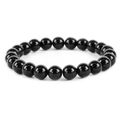 Natural Energy Healing Stone Charm Bracelet 8mm Natural Energy Healing Lava Rock Bracelet - Unisex - color: ZLY-Black glass