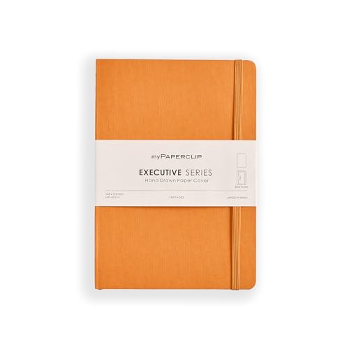 myPAPERCLIP Executive Series A5 Plain Notebook | 192 Pages, 80 GSM, Soft Cover, A5 (5.83 x 8.27 in) | Flat Lay | Bookmark, Elastic Closure & Back Pocket | Orange - color: Orange, size: A5, Plain