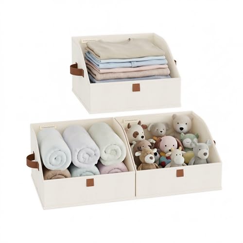 StorageWorks Closet Storage Bins, Trapezoid Organizer Box for Shelves, Fabric Clothes Bin, Foldable Organizing Baskets with Handles, Small, Ivory White, 3-Pack - color: Ivory White, size: Small