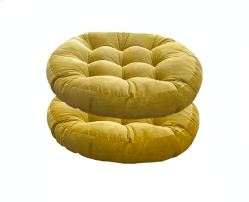 Japanese Large Linen Tatami Floor Pillow,Round Futon,Thicken Tufted Corduroy Seat Cushion,Solid Color Floor Cushion,Yoga Meditation Cushions Balcony Outdoor(Size:2 Piece,Color:Yellow) - color: Yellow, size: 2 piece